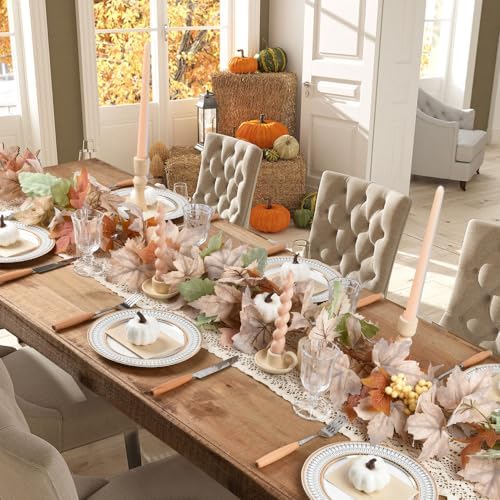 Fall Maple Leaf Garland, Hanging Vine Artificial Autumn Foliage Decoration for Thanksgiving, Home, Wedding, Fireplace, Party, Christmas (White) - Image 3