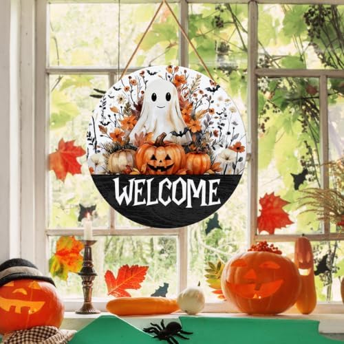 Halloween Ghost Pumpkins Welcome Door Sign Halloween Wreaths for Front Door - Image 5