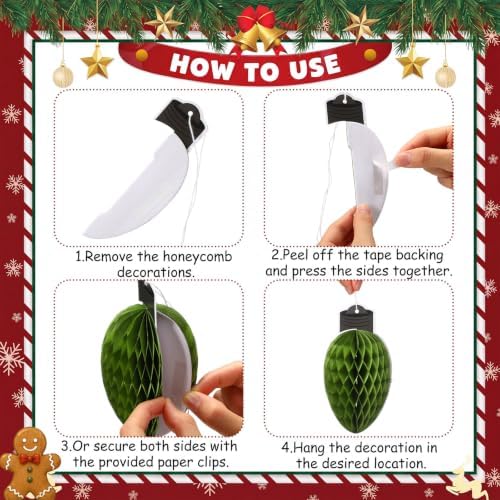 Gueevin 30pcs Christmas Party Decorations Honeycomb Hanging, 3D Tissue Paper Ball Light Bulb Hanging Ornaments, Colorful Holiday Lanterns for Christmas Tree, Table Centerpieces, Ceiling, Window Decor - Image 5