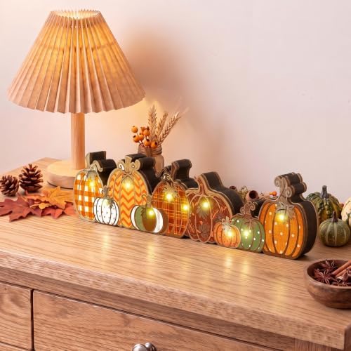 Yousoontic Fall Table Decorations, Light up Pumpkin Table Centerpieces Retro Wooden Sign Decor with LED Lights 3D Block Pumpkin Decor for Autumn Thanksgiving Harvest Farmhouse Home Mantel Desk Party - Image 4