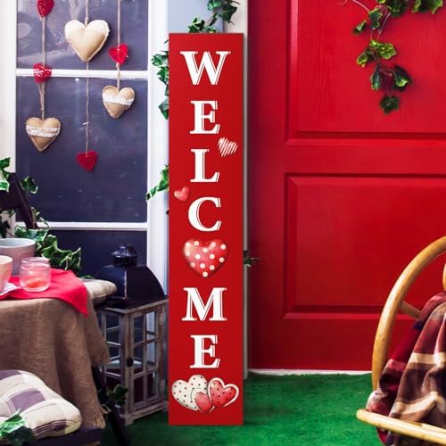 Valentine's Day Welcome Porch Sign for Front Standing Wooden Vertical Porch Sign Rustic Valentines Day Front Decor for Farmhouse Door Decoration, 47" H - Image 6