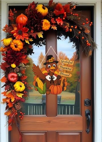 Turkey Thanksgiving Door Sign Fall Pumpkin Door Hanger Decoration - Image 2
