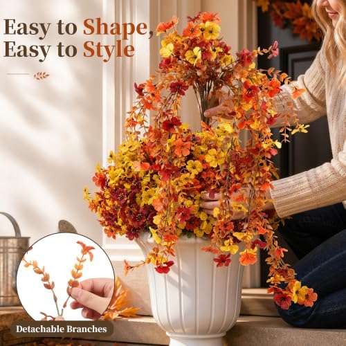 ColoPlay Artificial Mums for Outdoors Fall Decor, Faux Fake Hanging Flowers - Image 3