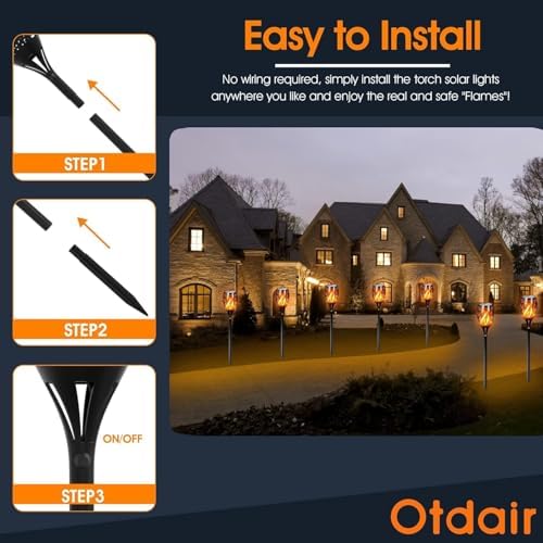 Otdair 43" Solar Torch Lights Outdoor with Flickering Flame for Halloween - Image 6