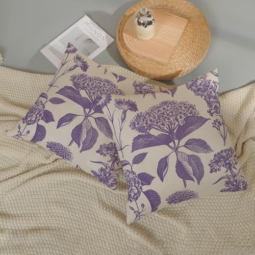 Purple Pillow Covers 16x16 Inch 2 Pcs Boho Vintage Floral Decor Throw Pillows Hydrangea Flower Seasonal Outdoor Farmhouse Neutral Accent Decoration Pillowcase Linen Cushion Cover for Sofa - Image 5