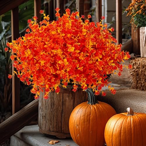 AXYLEX Artificial Fall Flowers Outdoor, Fake Mums (Orange Yellow) - Image 3