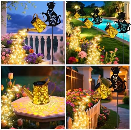 Solar Watering Can Lights, Cat Hanging Lantern Solar Lights Outdoor, Cat Lover Gifts for Mom Women Birthday Mother's Day Christmas, Waterproof Garden Decor Outside Patio Yard Pathway Backyard - Image 5