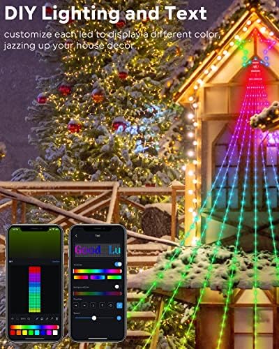 Outdoor Christmas Decorations Lights with Star, Smart DIY Custom Display 11.8Ft 100 Modes Yard Waterfall Tree String Lights, App Control 344LED RGB Color Changing Music Timer for Xmas Tree Lawn Decor - Image 2