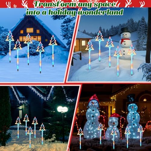 Garden Christmas Decorations Pathway Outdoor Solar, 27 inches Lighted Xmas Tree Solar Christmas Lights with 8 Modes Waterproof String Lights, Outdoor Lights for Yard Patio Walkway-5PCS - Image 5