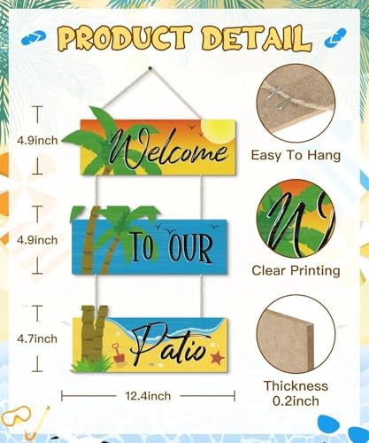 Putuo Decor Welcome to Our Patio Wall Decor, Tropical Palm Tree Outdoor Sign, Summer Coastal Wall Hanging for Porch Deck Backyard Patio - Image 2