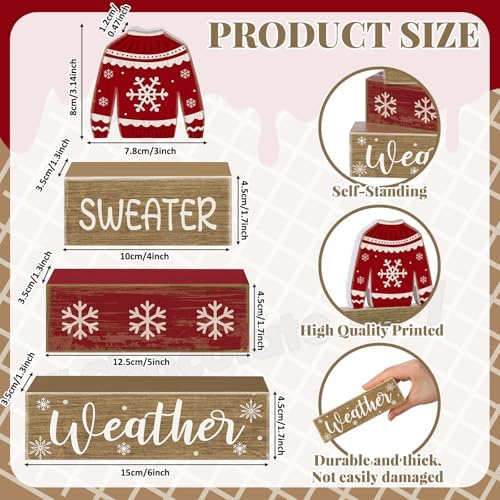 Lineshading 4 Pcs Christmas Table Decoration Wooden Block Signs Sweater - Image 3