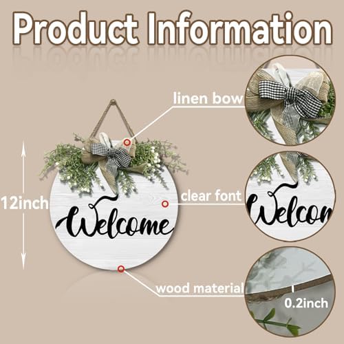 Welcome Door Sign for Home Decorations Door Wreath Wooden Seasonal Door Hangers for Indoor Porch 12x12 in - Image 5