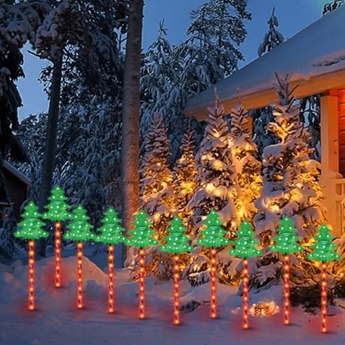 LAMPHOME Christmas Pathway Lights Outdoor, 3PCS Christmas Tree Christmas Decorations Outdoor Yard, Pathway Marker Stake Lights for Patio Ground Path Sidewalk Walkway Driveway - Image 6