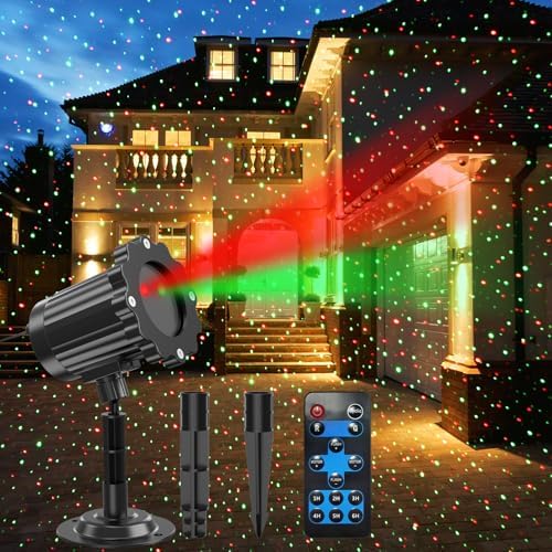 Christmas Projector Lights Outdoor, Waterproof Christmas Laser Lights Outdoor with Remote, Landscape Spotlight Red and Green Star Show, Laser Projection for Garden House Decor Holiday Xmas Decoration by Unknown
