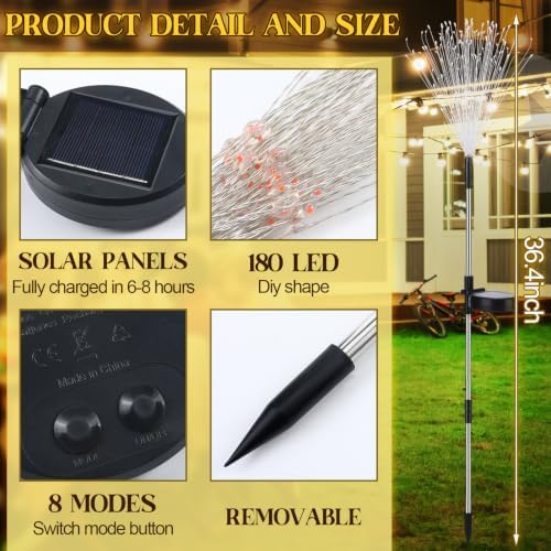Tujoe 4 Pack Halloween Outdoor Garden Decoration Solar Firework Lights - Image 3