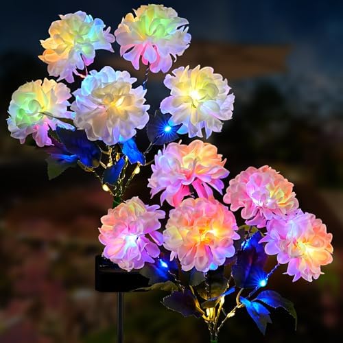 2 Pack Solar Garden Lights Outdoor, LED Colorful Waterproof Solar Powered Hydrangea Flowers Landscape Lights for Patio, Outside Yard, Pathway Decorative, Décor, Two Lighting Modes by TANSOREN