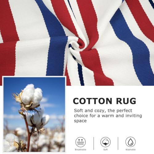 IOHOUZE Patriotic Striped Outdoor Rug 4x6, Washable, Red White Blue - Image 4