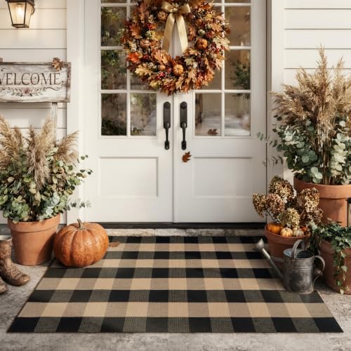 Fall Front Door Mat 3x5 Buffalo Plaid Checkered Outdoor Rug Doormat by Sungea