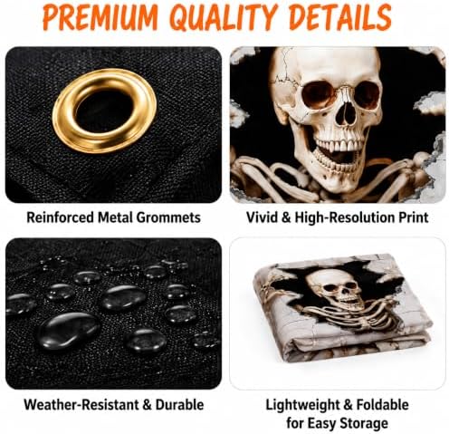 6 x 13 ft Halloween Garage Door Decorations Halloween decorations Witch Door Cover, Hanging Banner, Cauldron Backdrop Mural for Home, Outdoor, Indoor, Spooky Party, Wall, Window (Skull-2, 71x157 inch) - Image 5