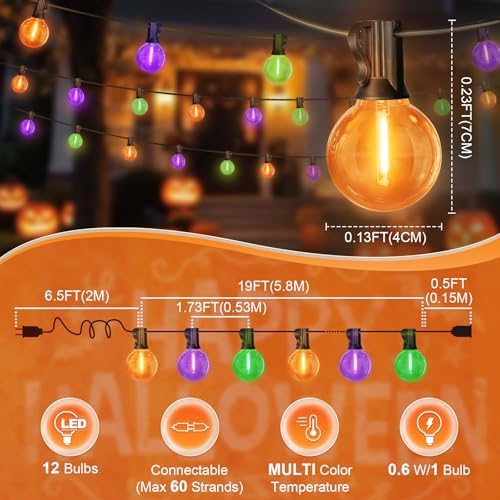 LAMPHOME LED Outdoor String Light, 26Feet Patio Lights with 12+1Edison Shatterproof Bulbs(1Spare), UL Waterproof Outside Lights connectable Dimmable for Backyard Porch Decor,Orange/Purple/Green - Image 5