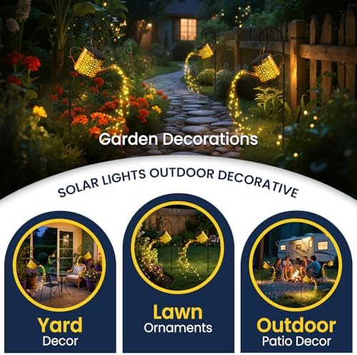 2 Pack Solar Lights Outdoor Decorative Metal Watering Can Lights - Image 4