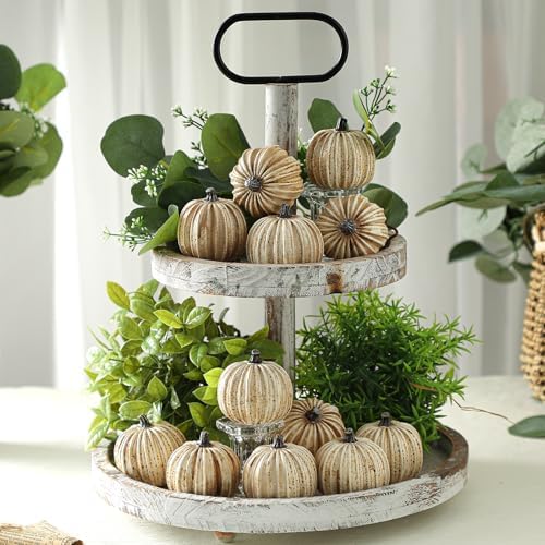 Geelin 12 Pcs White Rustic Fall Pumpkin Decor Resin Pumpkins for Thanksgiving Decorations Farmhouse Decorative Pumpkins 2.36" for Fall Home Decor Autumn Tabletop Centerpiece Harvest Wedding(Resin) - Image 5