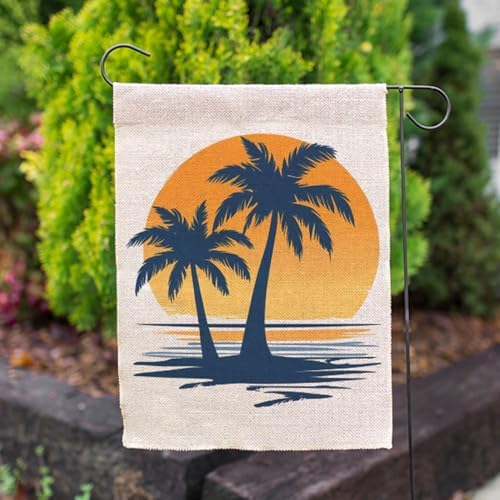 Moslion Coastal Garden Flag Palm Tree Waves In The Beach At Sunset Flags Double-Sided Banner Welcome Yard Flag Outdoor Home Decor. Lawn Villa 12x18 Inch Blue Orange - Image 5