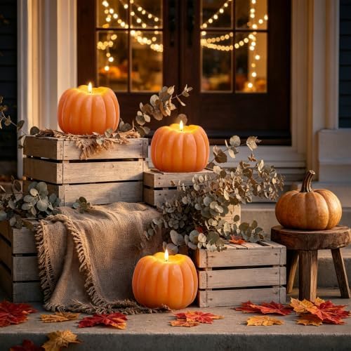 Fall Decor, Fall Decorations for Home Large Flameless Pumpkin Candle Orange - Image 6
