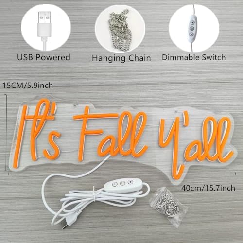 It’s Fall Y’all Neon Sign for Fall Decor, 1Pc Hanging Chain,16x5.9In - Image 2