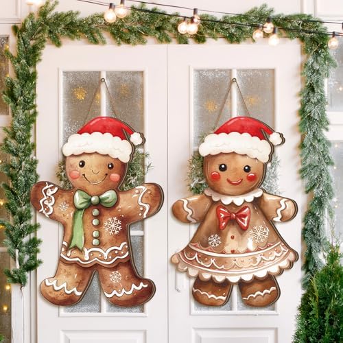 Shellwei 2 Pcs Classic Gingerbread Hanging Signs, Christmas Door Decor by Shellwei