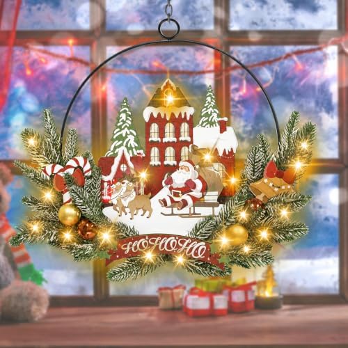 Pre-Lit Christmas Wreath for Front Door, Lighted Witch with 6H On/18H Off - Image 5