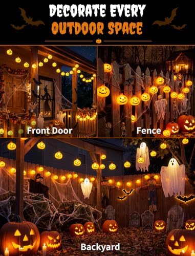 Halloween Pumpkin String Lights, 8.5FT 10 Orange Pumpkins Outdoor Decor - Image 6