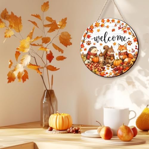 Leopard Pumpkin Fall Decor Sign for Front Door, Fall in Love Wooden Door Hanger, Rustic Farmhouse Autumn Pumpkin Wall Decor, Thanksgiving Halloween Porch Decorations for Home (Squirrel) - Image 7