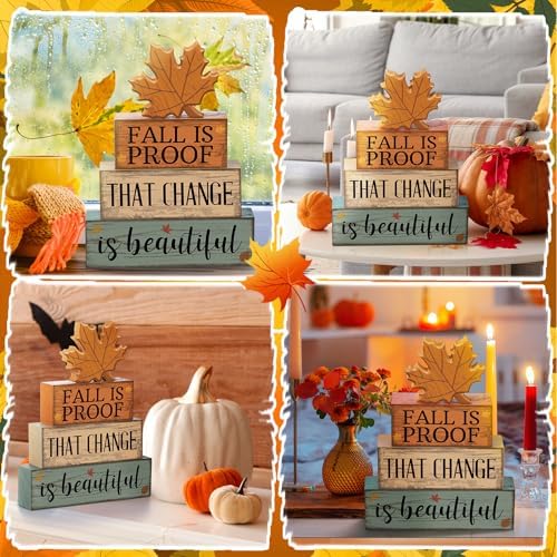 Lineshading 4 Pcs Fall Decoration For Home Wooden Maple Leaf Stacked Decor - Image 4