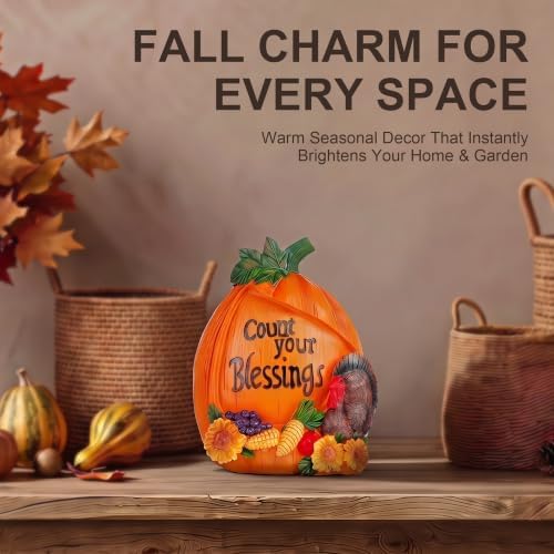 Topadorn 7.5" Fall Pumpkin Figurine with Turkey, Thanksgiving Table Decor - Image 6