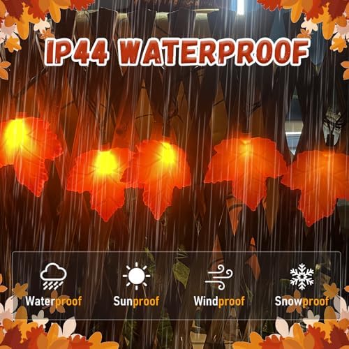 Fall Decorations Lights, 8.5Ft Outdoor Thanksgiving Decorations Lights with 10 LED Orange Maple Leaves Light, Hanging Orange Halloween String Light for Home Garland Autumn Harvest Thanksgiving Decor - Image 3