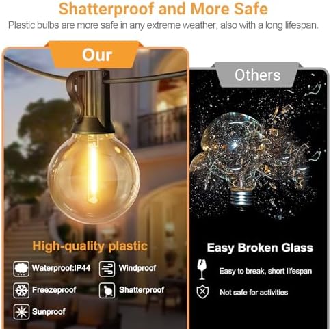 LAMPHOME LED Outdoor String Light, 100 Feet Patio Lights with 50+2 Edison Shatterproof Bulbs(2 Spare), UL Waterproof Outside Lights connectable,Dimmable for Backyard Porch Decor - Image 3