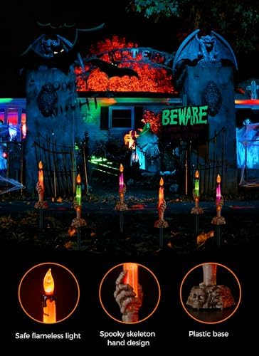 Halloween Decorations, 2 x 6 Pack Skeleton Hands Hold Lighted Candle Stakes, Waterproof Battery Operated Pathway Decor with Timer, Light Up for Tabletop Indoor Outdoor Party Lawn Yard Garden - Image 6