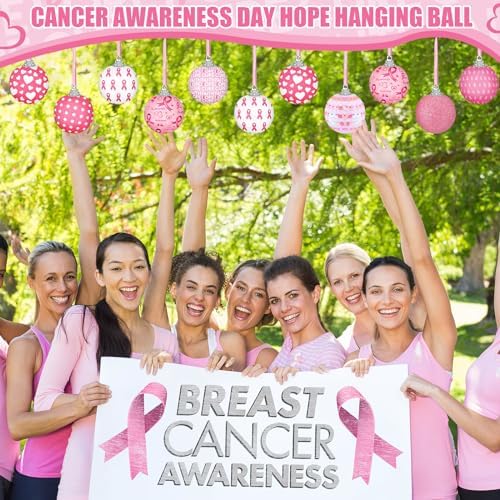 Blosssound 16 Pcs Breast Cancer Hanging Tree Ornaments 1.57 Inch Breast Cancer Awareness Ball Decoration Pink Ribbon Hanging Ornaments Decor for Breast Cancer Party Gifts - Image 2
