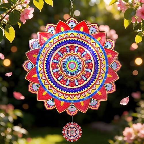 Mandala Wind Spinner, 12 Inch Stainless Steel Wind Spinners Outdoor, 3D Kinetic Laser Cut Hanging Sculpture, Metal Yard Art Decoration, Indoor/Outdoor Decor Gifts for Women, Men, Holidays by ElevateYourOutdoorGallery