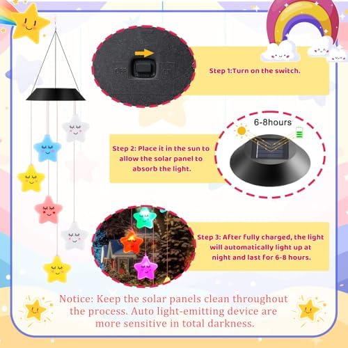 GlikCeil Star Solar Wind Chimes 27.5inch Outside Waterproof Hanging LED for Yard, Porch, Patio, Pajama Party, Color Changing Lights(Sleeping Star) - Image 3