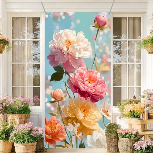 Front Door Covers Decorative, Spring Flower Design Door Curtain 70.8 x 35.4 Inch for Porch Outdoor Indoor Home Decor (Colorful-248) - Image 6