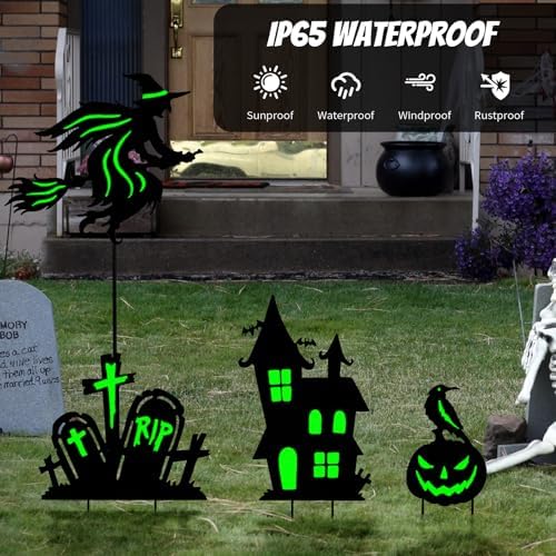 BRIGHTDECK 3 Pcs Halloween Witch Yard Signs Metal Stakes Outdoor Decoration - Image 2