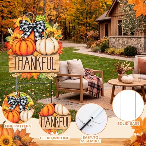 Weysat Fall Decor Outdoor Metal Pumpkin Yard Sign, Pumpkin Sunflower Stake - Image 5