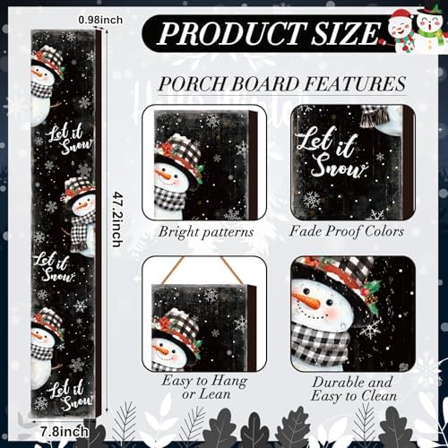 Winter Porch Sign 47" Outdoor Let It Snow Sign Wooden Snowman Vertical Winter Front Porch Decor Standing Rustic Christmas for Farmhouse Hanging Decoration - Image 2