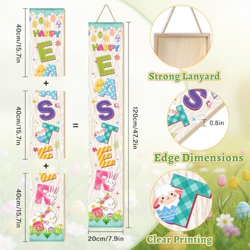 Welcome Porch Sign, Wooden, 47.2", Outdoor Front Door, Bunny Egg - Image 3