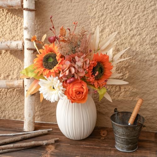 LUEUR Artificial Fall Sunflower with Vase – Faux Autumn Hydrangea & Rose - Image 4