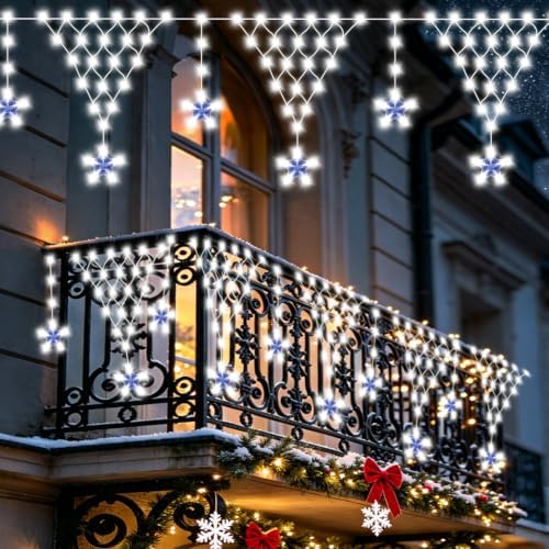 (New) Outdoor Christmas Lights, 13.8ft 218 LED Outdoor String Lights, Icicle Christmas Decoration Lights for Eaves, Indoor, Garden, Patio, Wedding, Xmas Decoration - White by FUNIAO