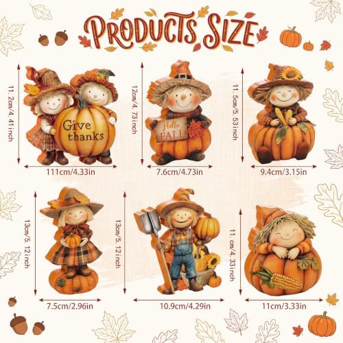 Vicenpal 6 Pieces Fall Decor Wooden Scarecrow Pumpkin Figurines Rustic Autumn Harvest Tabletop Decoration for Thanksgiving Home Kitchen Centerpiece, Shelf Sitter Holiday Display - Image 2