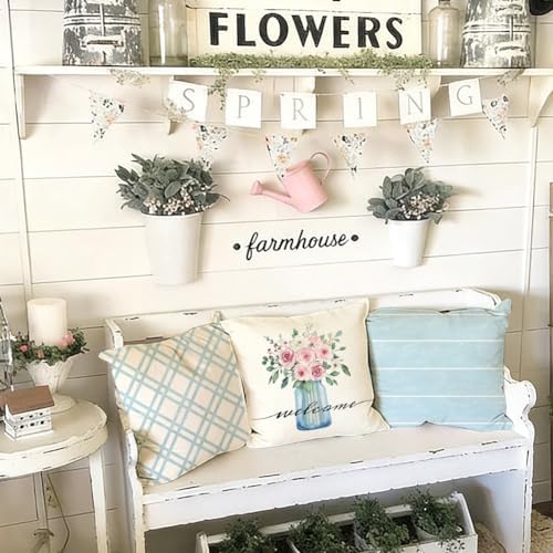 RABUSOFA Spring Summer Pillow Covers 20x20 Inch Set of 4 Waterproof Outdoor Spring Summer Decorations for Home,Blue Farmhouse Decor Throw Decorative Pillows for Couch Patio - Image 3